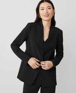 The Petite Long Collarless Blazer in Fluid Crepe