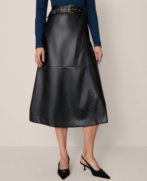 Petite Faux Leather Belted Wrap Skirt