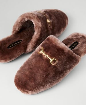 Weekend Collection Horsebit Fuzzy Slide Flat