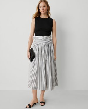 Striped Belted Yoke Midi Skirt