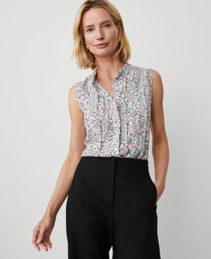 Floral Pintucked Sleeveless Top