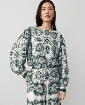 Tall Paisley Satin Shirred Bubble Top