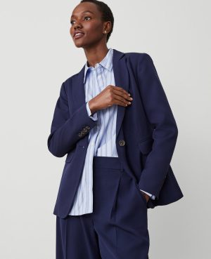 The Petite Long One Button Notched Blazer in Textured Drape
