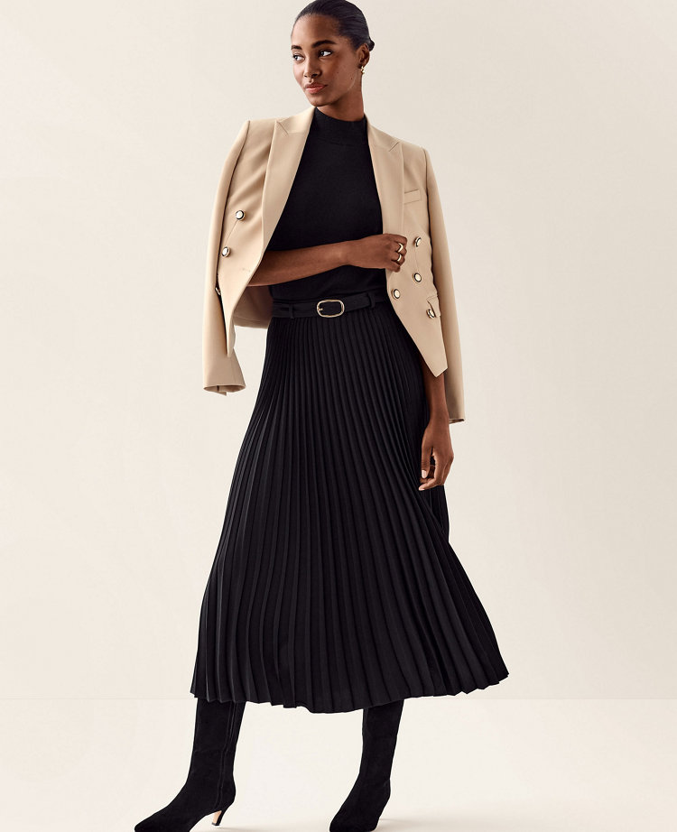 Belted Pleated Midi Skirt