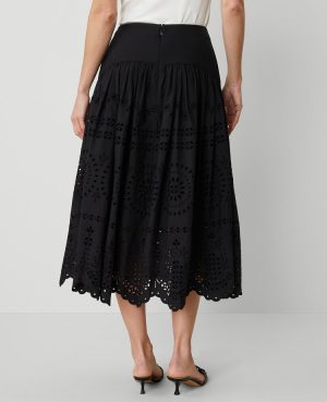 Eyelet Yoke Midi Skirt