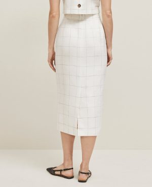 The Clean Midi Skirt in Windowpane Linen Blend