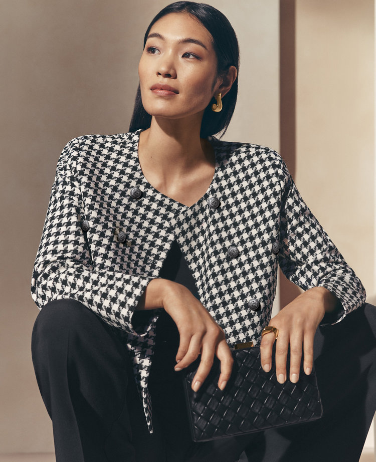 Petite Houndstooth Double Breasted Jacket