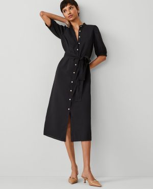 Petite Stand Collar Belted Midi Shirtdress