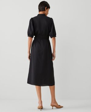 Petite Stand Collar Belted Midi Shirtdress