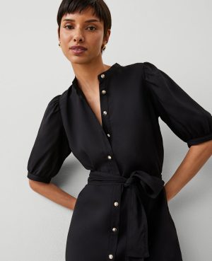 Petite Stand Collar Belted Midi Shirtdress