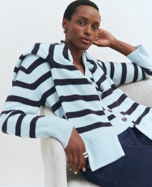 Petite Weekend Collection Striped V-Neck Cardigan