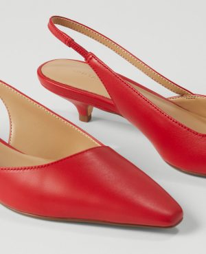 Asymmetrical Leather Slingback Kitten Heel Pumps