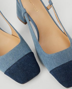 Denim Cap Toe Block Heel Pumps