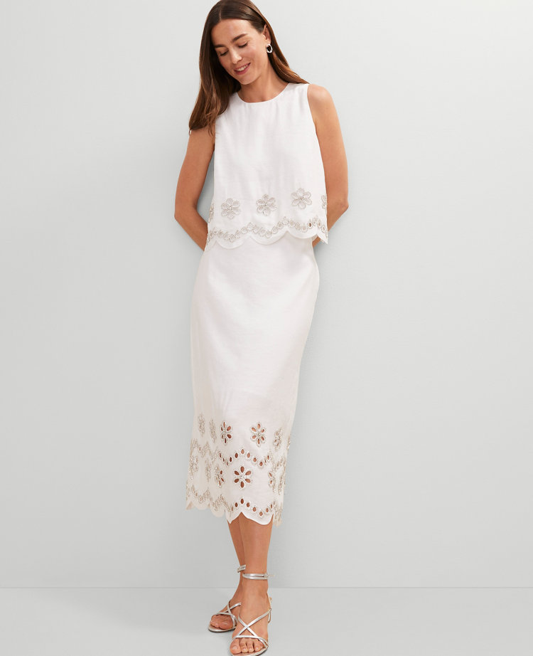 Studio Collection Scalloped Linen Blend Midi Skirt
