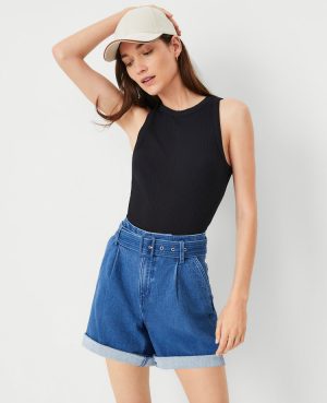 Petite Belted Denim Shorts