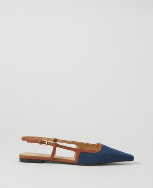 Denim Nip Toe Slingback Flat