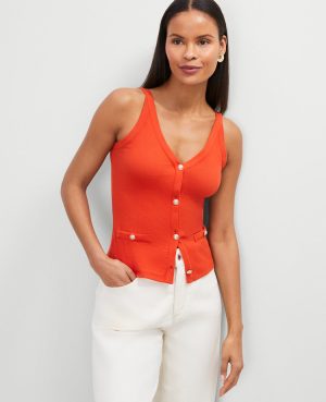 Petite Button V-Neck Tank Top