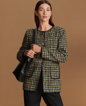 The Long Crew Neck Jacket in Houndstooth Tweed