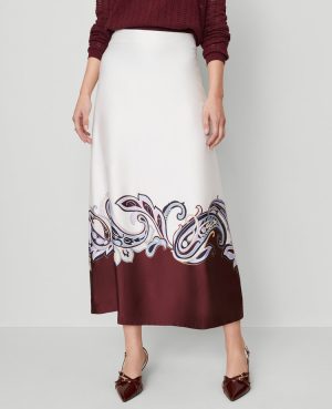 Paisley Satin Midi Skirt