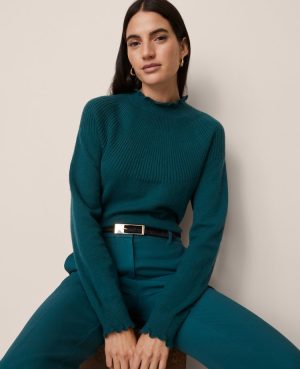 Ruffle Trimmed Mock Neck Sweater