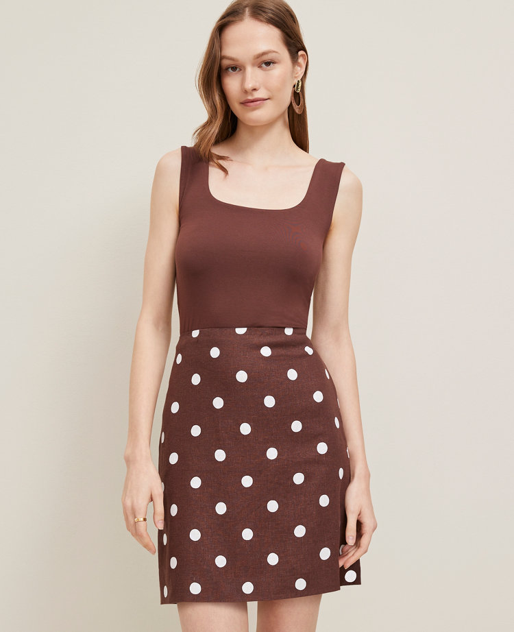 Petite Dotted Linen-Blend Mini Skirt