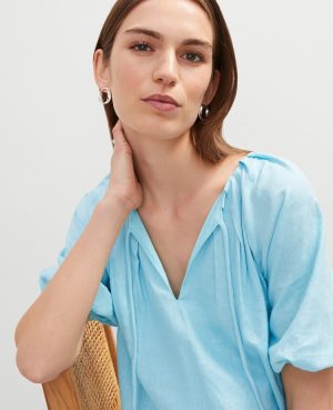 Petite Linen Blend Bubble Hem Blouse