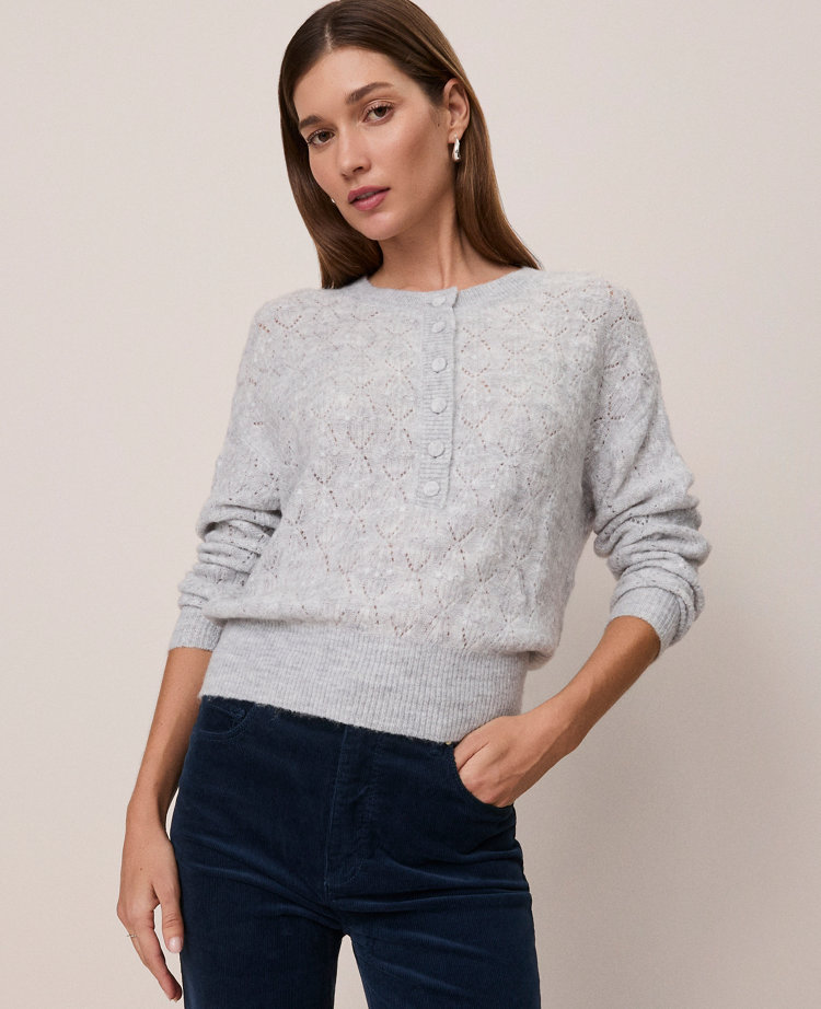 Weekend Collection Pointelle Henley Sweater