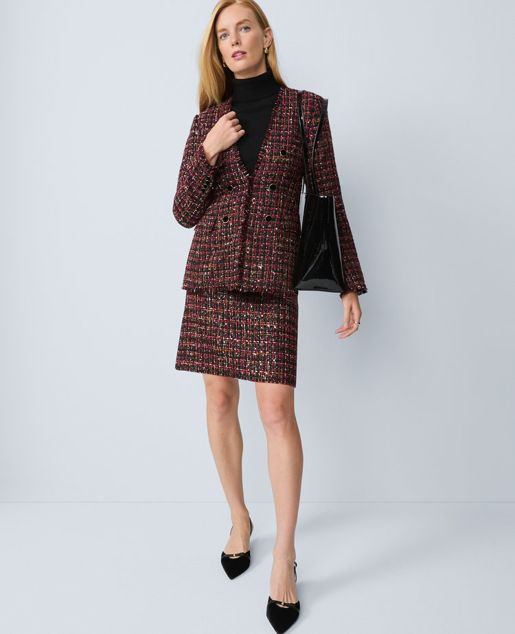 The Long V-Neck Sequin Tweed Jacket