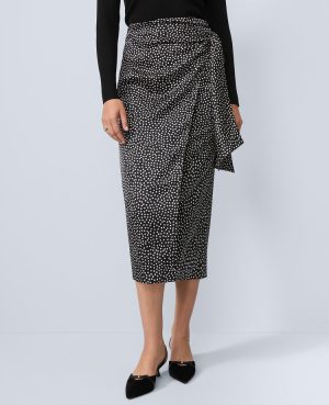 Dotted Side-Tie Satin Midi Skirt