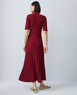 Mock Neck Pleated Sweater Dress