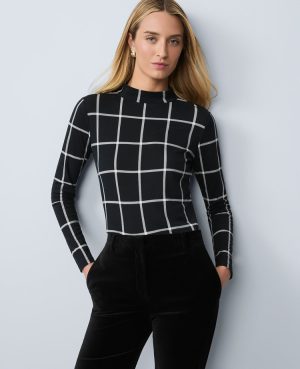 Windowpane Mock Neck Top