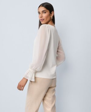 Mixed Media Pleated Sleeve Top