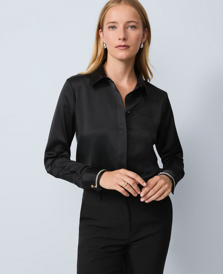Petite Embellished Cuff Essential Shirt