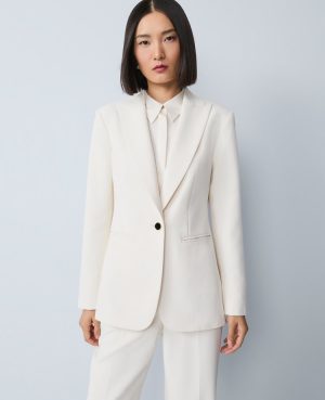 Petite Belted Crepe Fitted Long Blazer