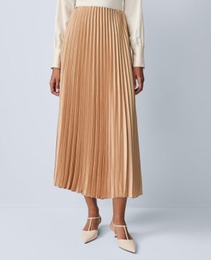 Satin Pleated Midi Skirt