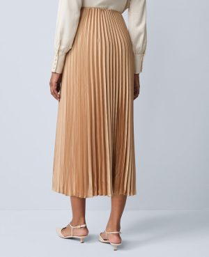 Satin Pleated Midi Skirt