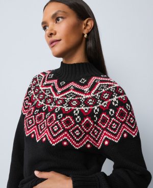 Petite Weekend Collection Fair Isle Mock Neck Sweater