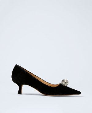 Velvet Embellished Kitten Heel Pump