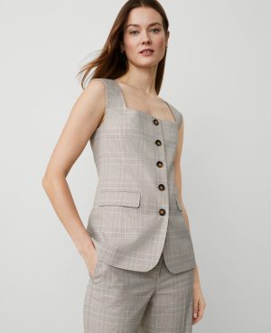 Petite Plaid Square Neck Vest