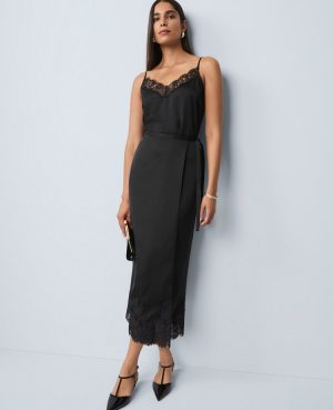 Satin Lace Hem Wrap Skirt