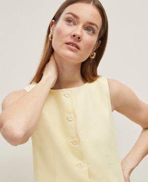 Petite Linen Blend Long Vest