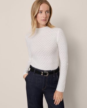 Pointelle Mock Neck Sweater