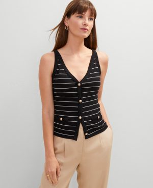 Petite Striped Button Tank Top