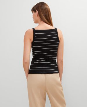 Petite Striped Button Tank Top