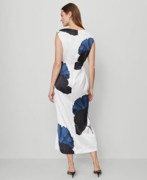 Asymmetric Floral Satin Sheath Dress