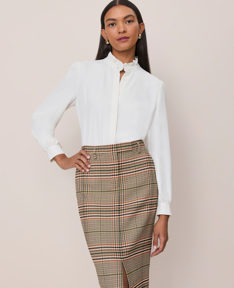 Ruffle Neck Satin Blouse