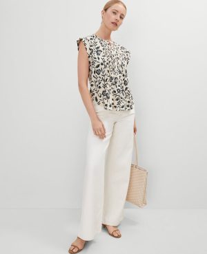 Petite Linen Blend Floral Pintucked Top