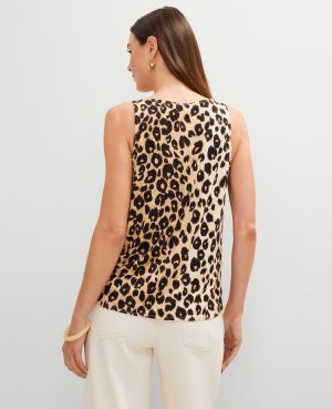 Petite Animal Print Mixed Media Shell