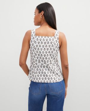 Petite Floral Linen Blend Tie Waist Top