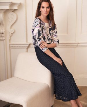 Petite Lace Flounce Midi Skirt